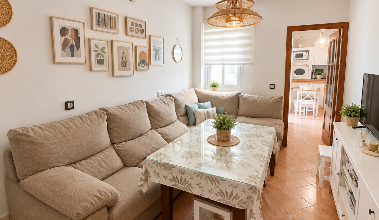 Salón bohemio luminoso y acogedor